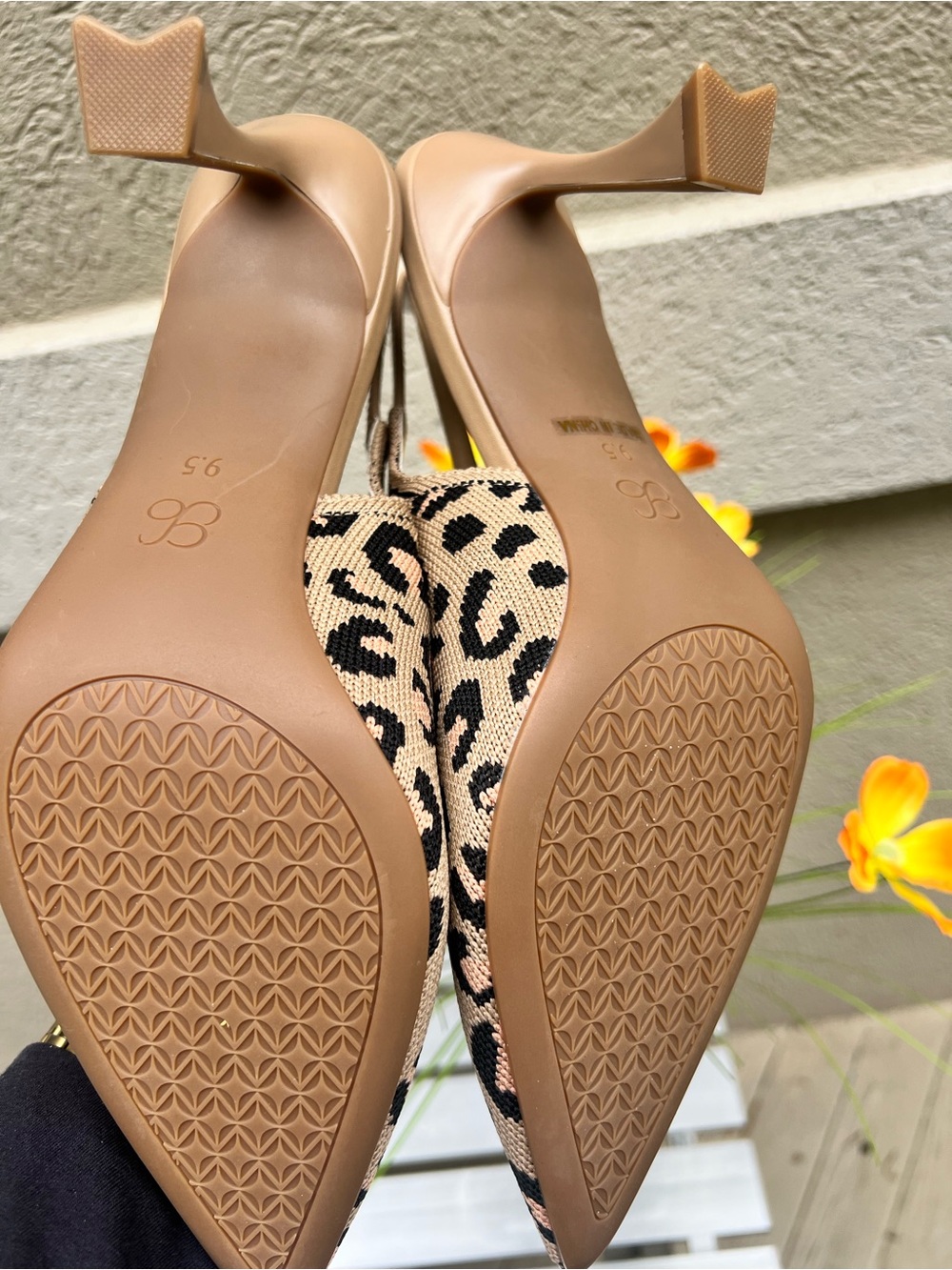 Leopard Knit Slingback Heels - Beige/Black - Picture 4 of 5